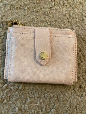 Steve Madden Pale Pink Saffiano Card Wallet with Gold Hardware